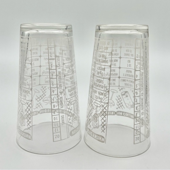 Vintage Federal Glass Cocktail Recipe Mixer Pint Glasses Barware 1960s Set of 2 - Picture 7 of 9